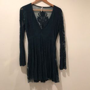 Sea blue/green free people sheer lace dress